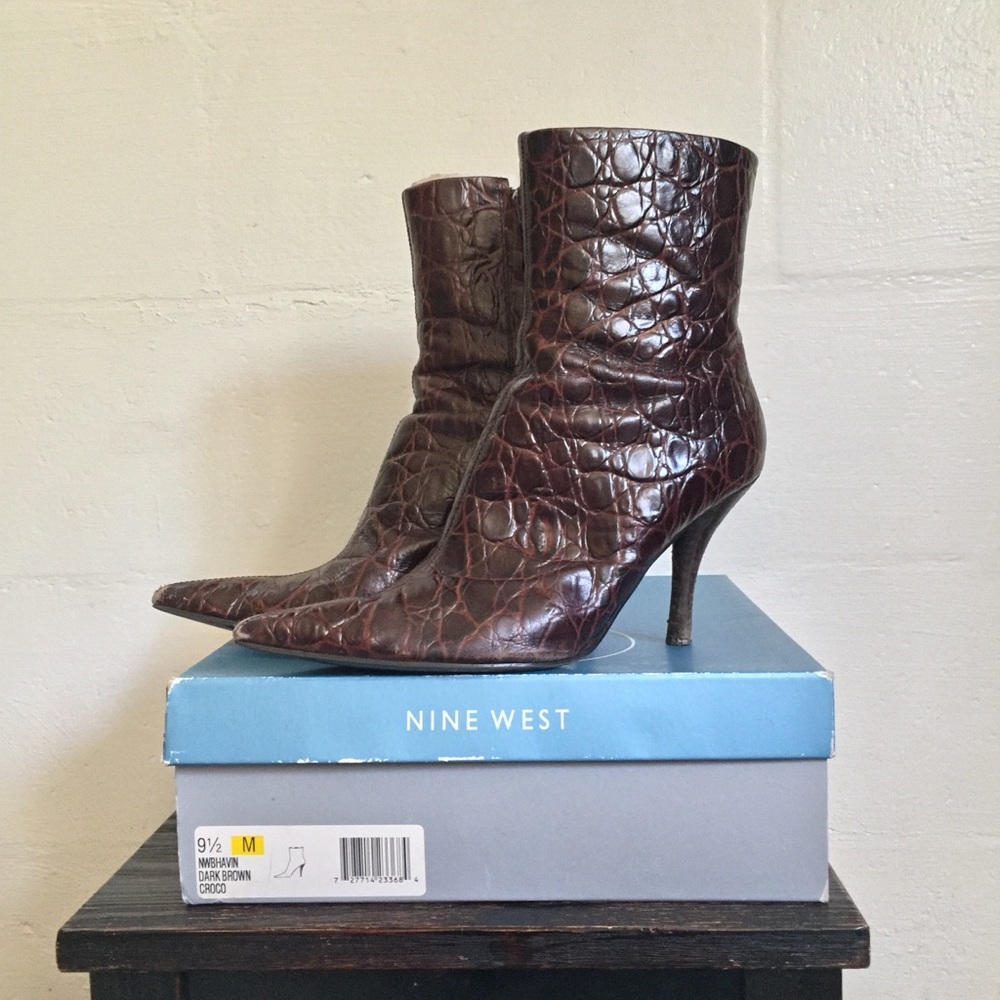 Nine West Brown Croc Mid Calf boots NWBHAVIN